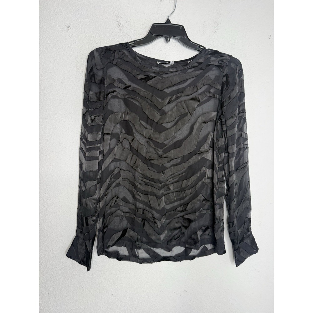 Equipment Femme Liam Zebra Burnout Tee Top Size S Black Sheer Silk Blend